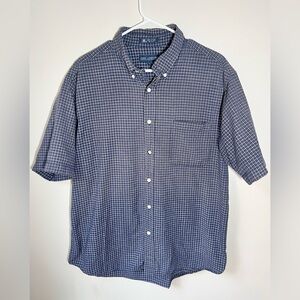 John Ashford Men's Large Short Sleeve Button-Up Shirt Plaid Blue 100% Cotton